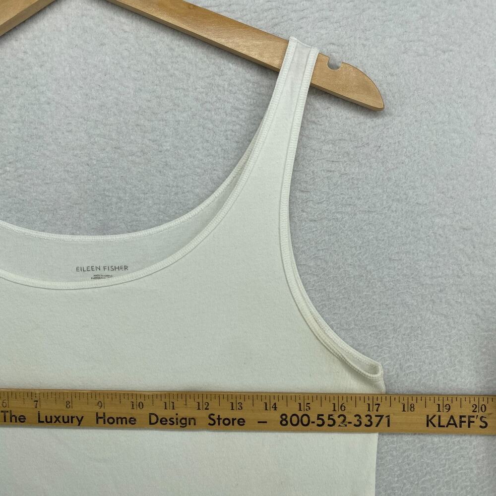EILEEN FISHER Tank Top L Organic Cotton Ribbed Jersey Cami Slim Scoop Neck White - Picture 8 of 11